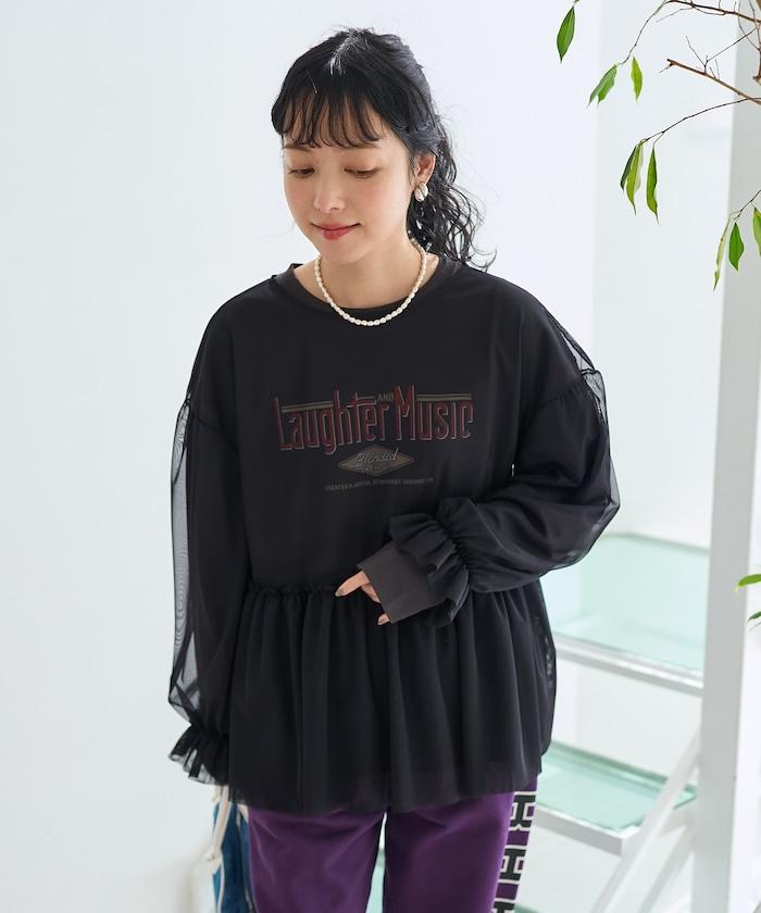 【套裝商品】蕾絲疊層 印花長袖T-shirt