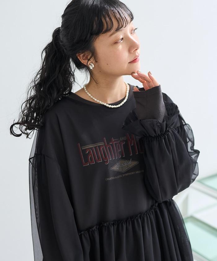【套裝商品】蕾絲疊層 印花長袖T-shirt