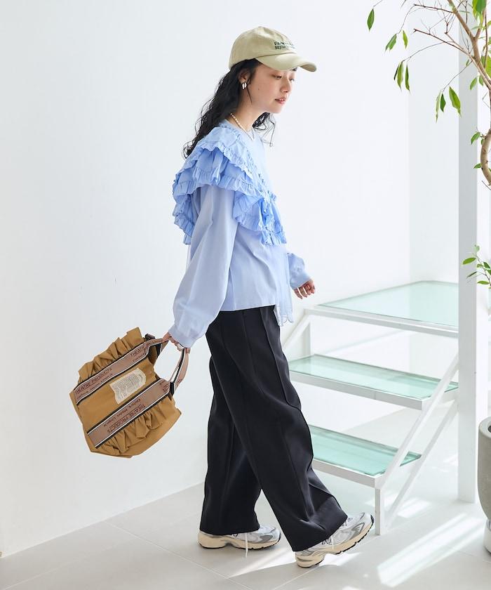 褶邊蕾絲拼接長袖T恤