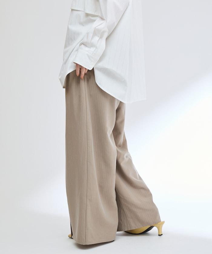 蕾絲×條紋 分裂寬鬆褲