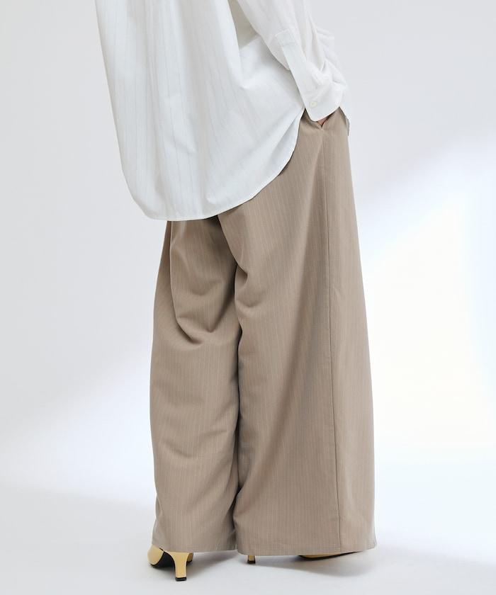 蕾絲×條紋 分裂寬鬆褲