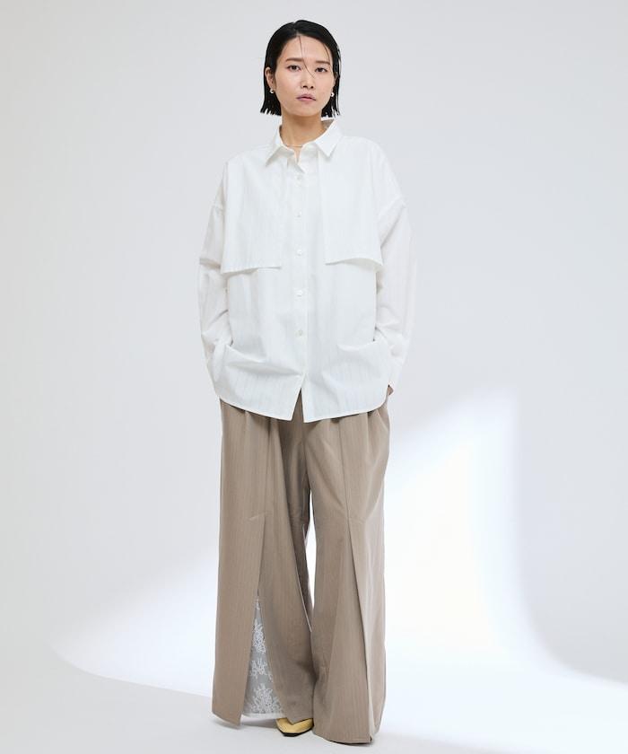 蕾絲×條紋 分裂寬鬆褲