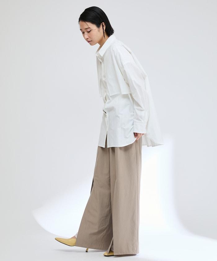 蕾絲×條紋 分裂寬鬆褲