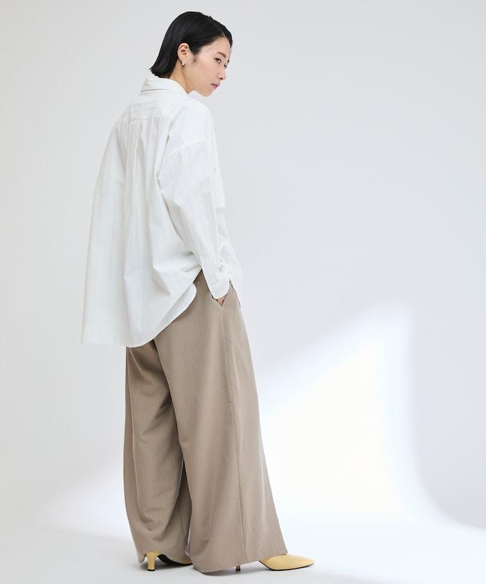 蕾絲×條紋 分裂寬鬆褲