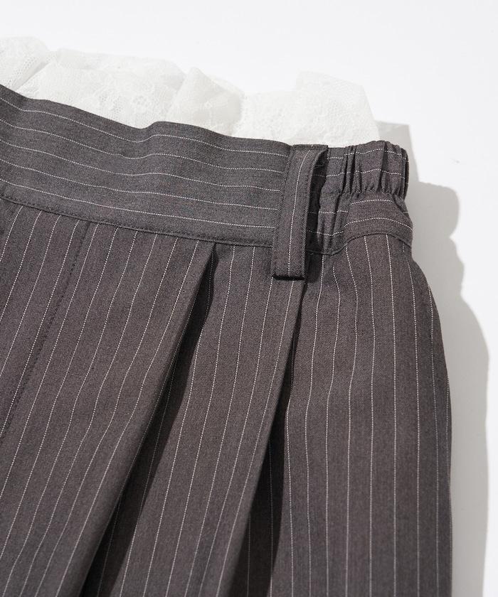 蕾絲×條紋 分裂寬鬆褲