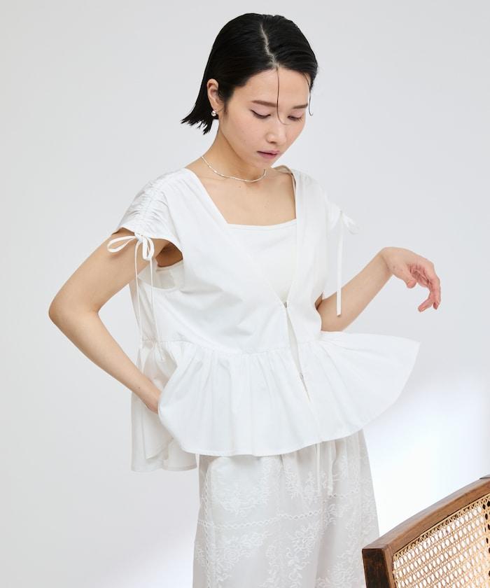 塔夫塔垂褶上衣 / 法式短袖垂褶上衣