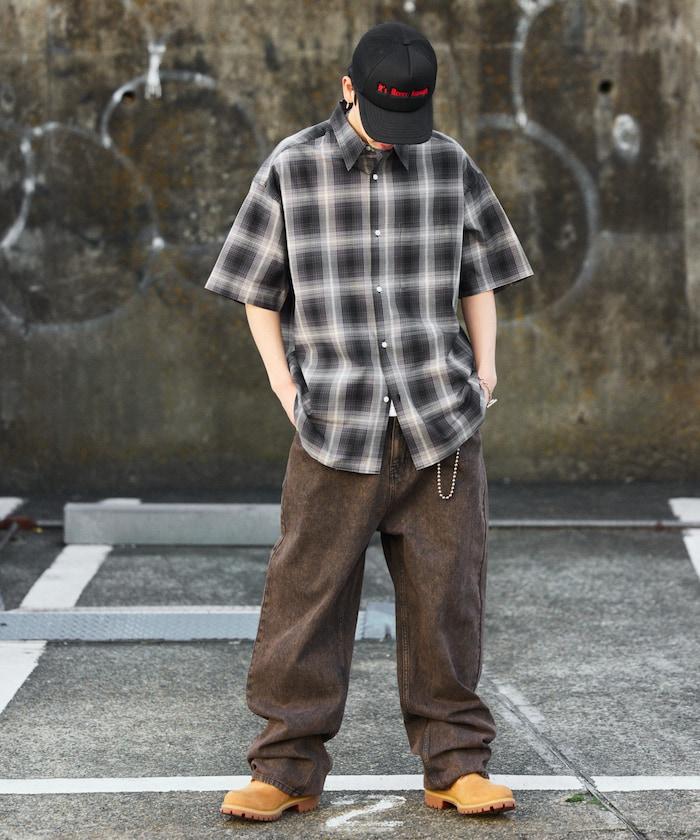 大尺寸 短袖 漸變格子 襯衫