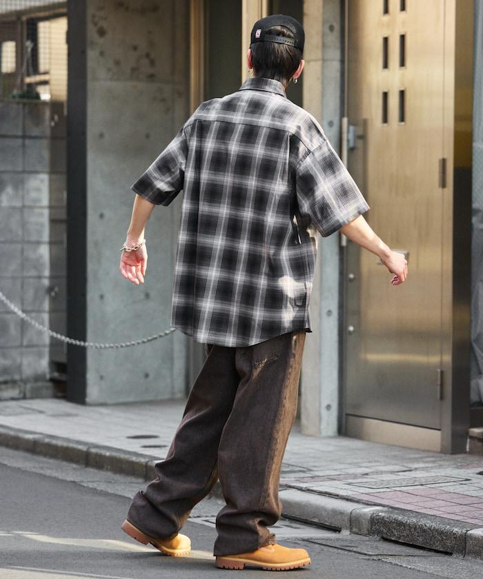 大尺寸 短袖 漸變格子 襯衫