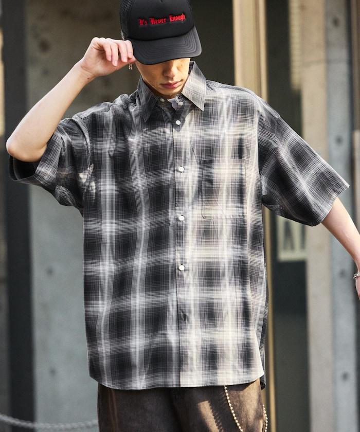 大尺寸 短袖 漸變格子 襯衫