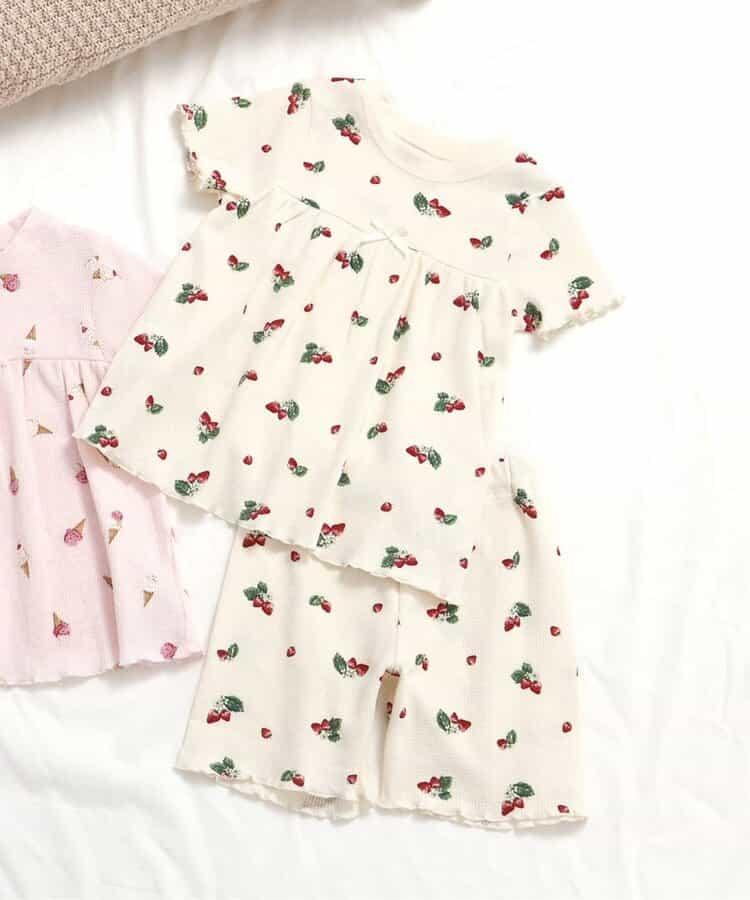 草莓冰淇淋圖案華夫餅睡衣