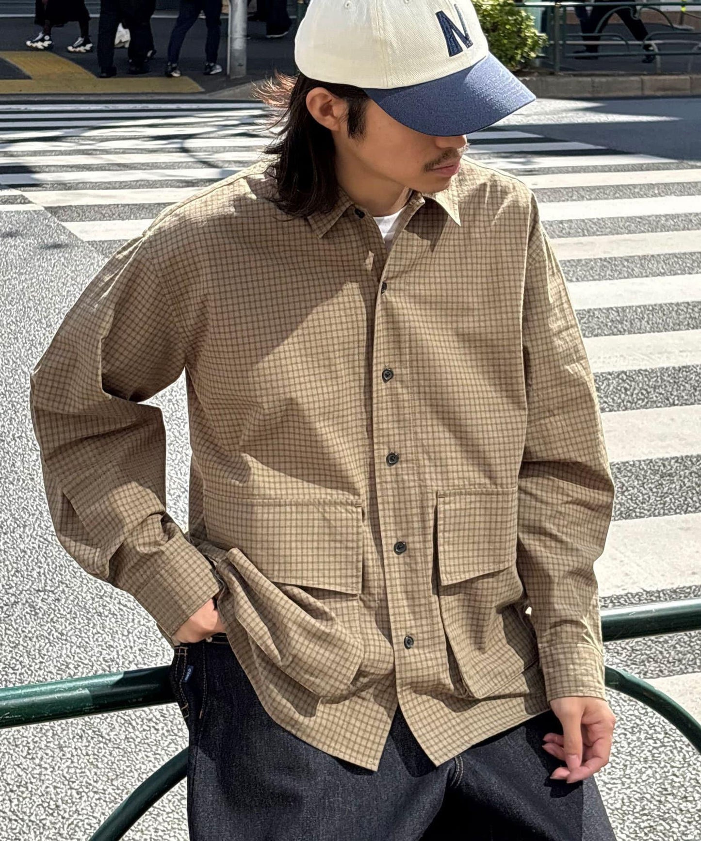 大口袋格子襯衫