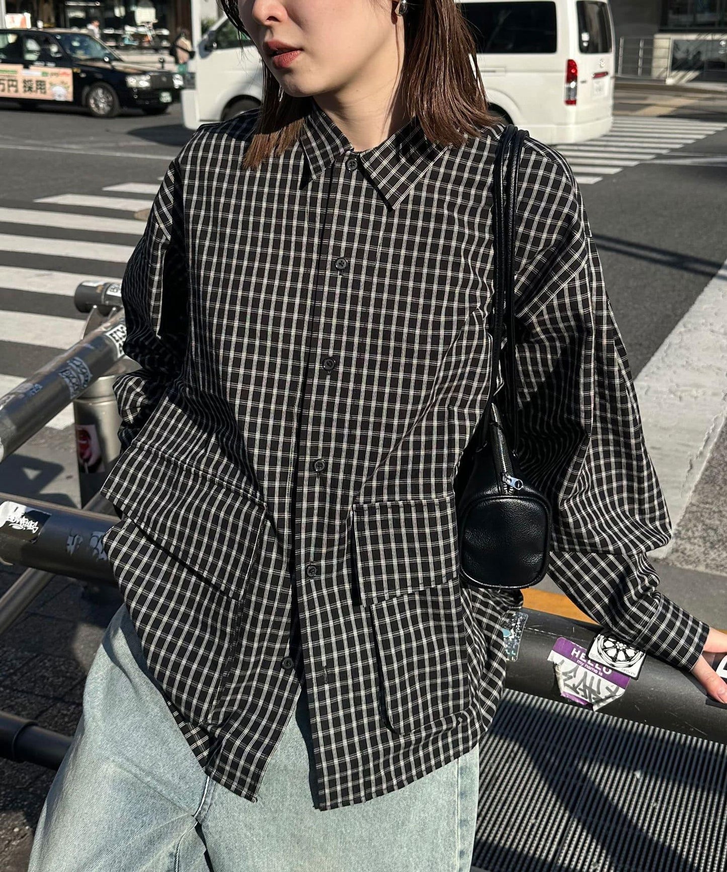 大口袋格子襯衫
