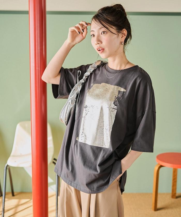 箔印圖案 大尺寸 短袖襯衫