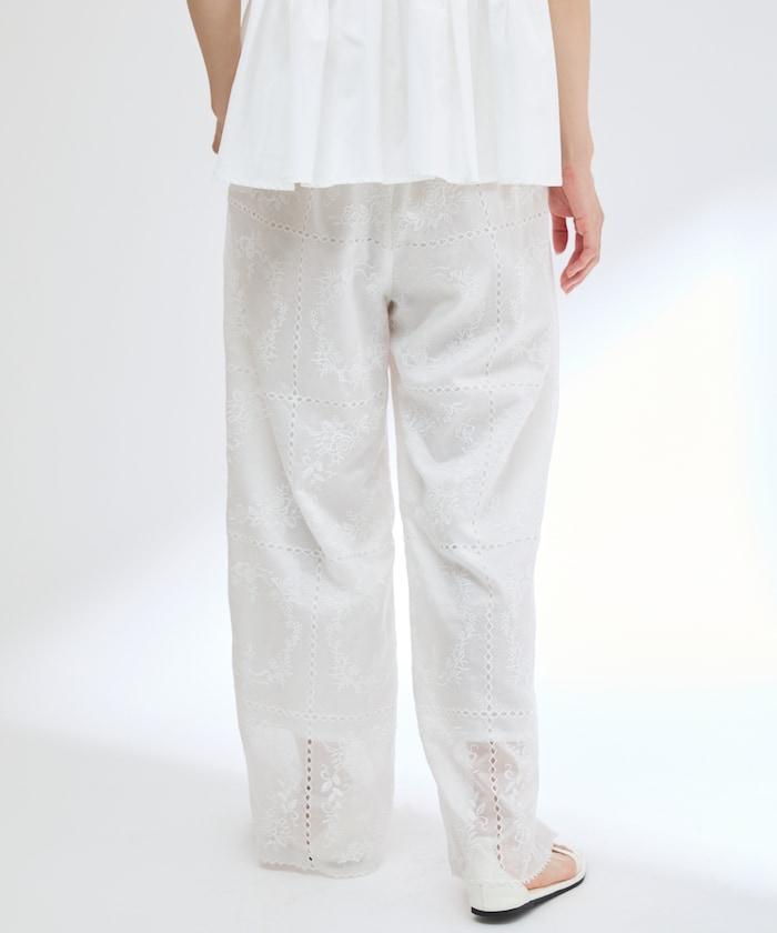 方形刺繡休閒褲