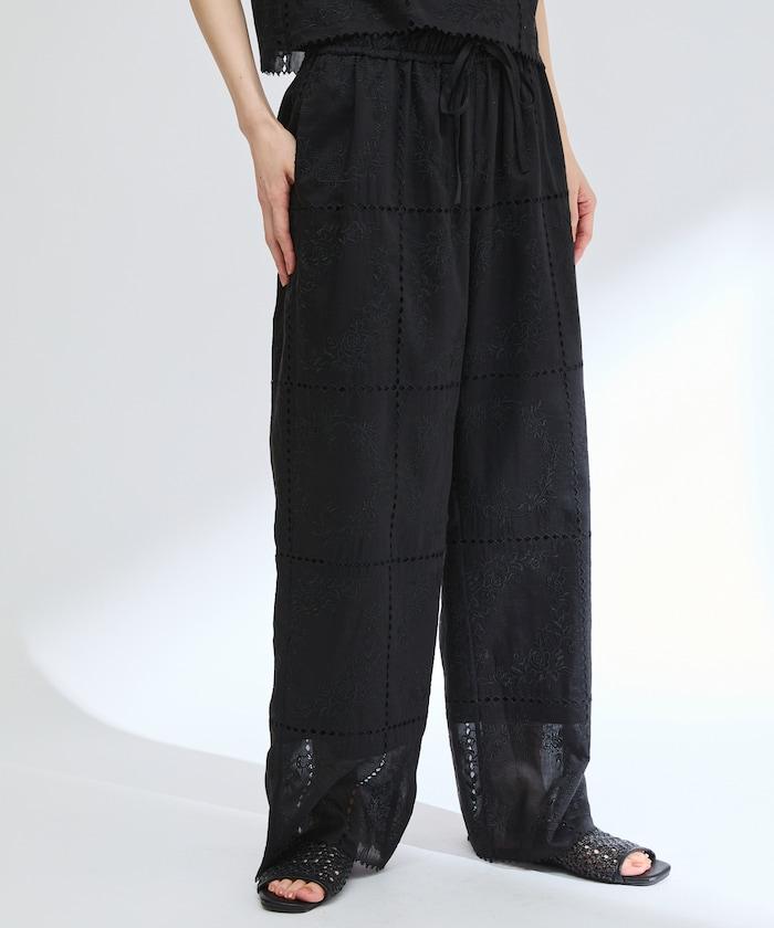 方形刺繡休閒褲