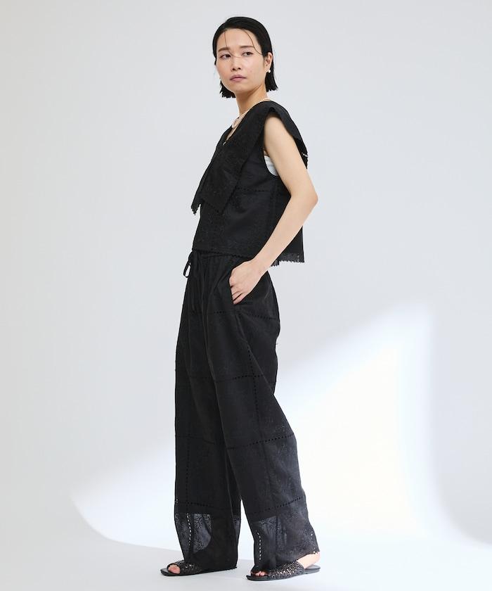 方形刺繡休閒褲