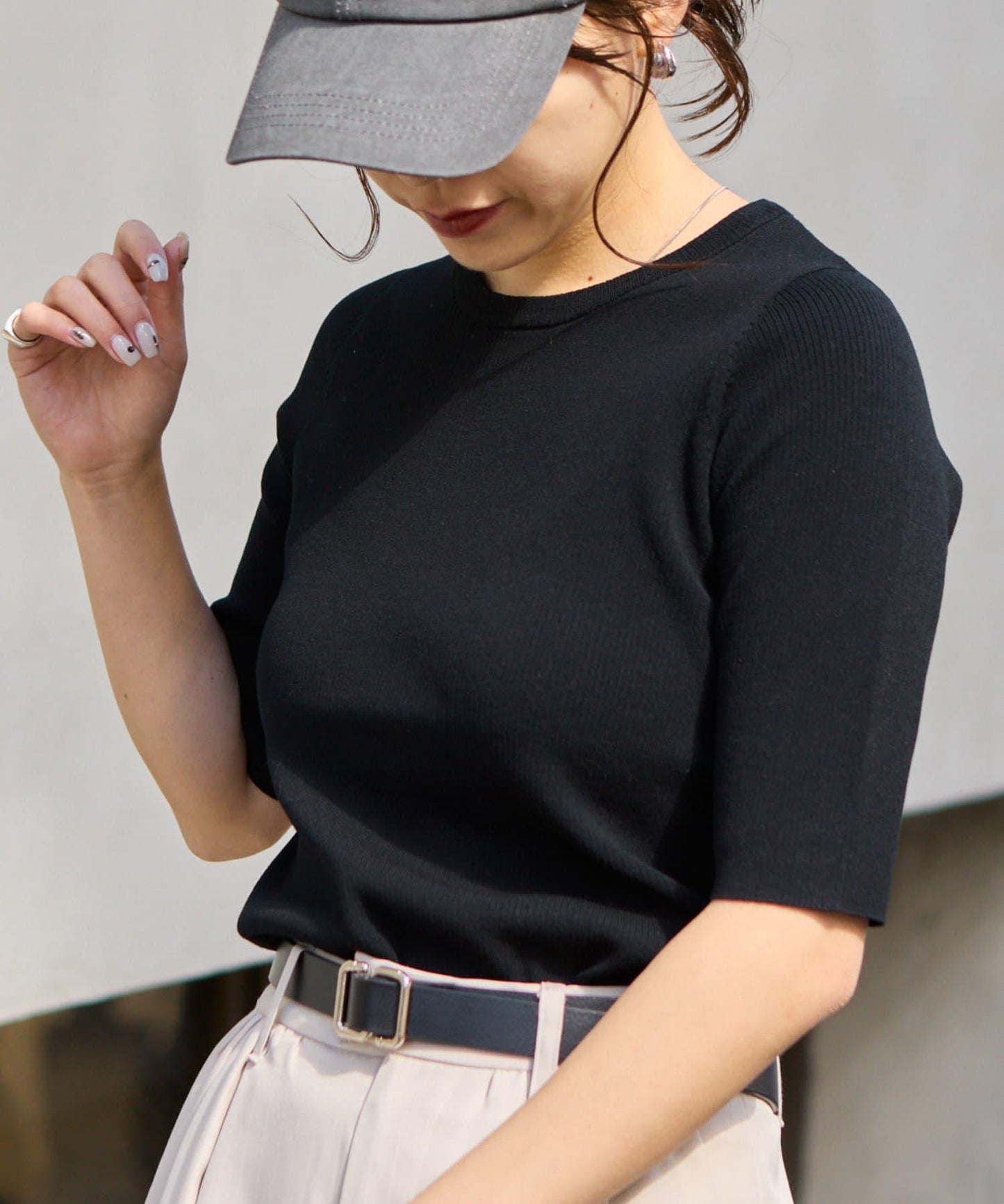 【SS優先】人造絲條紋圓領短袖針織衫
