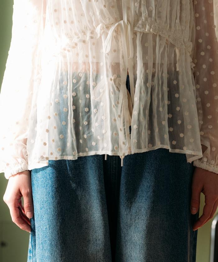 花卉刺繡透視蕾絲襯衫