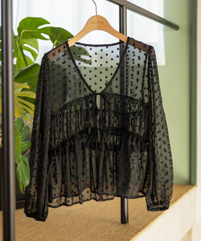 花卉刺繡透視蕾絲襯衫