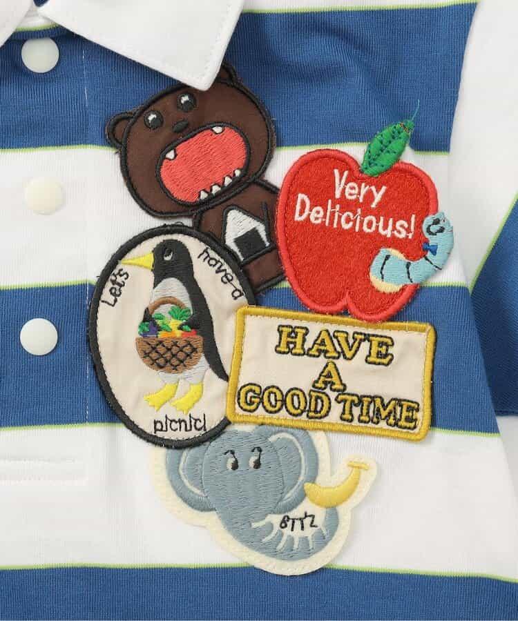 帶有許多繡章的條紋Polo衫