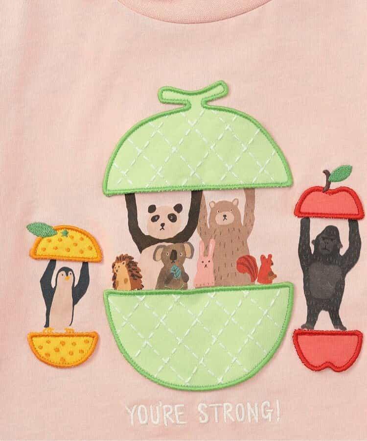 水果和蔬菜標誌刺繡&強勁動物印花T恤