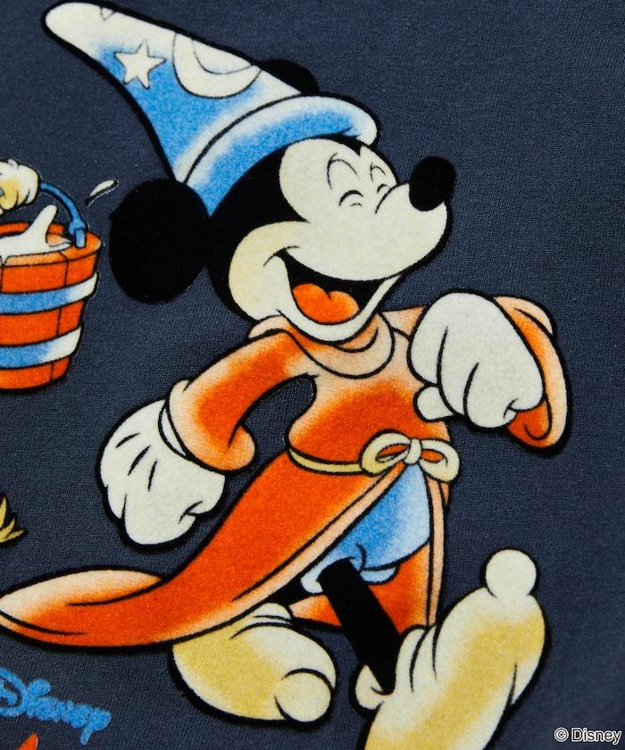 DISNEY/《迪士尼》/『幻想曲』/藍色/米奇老鼠/絨布印花 圓領T恤