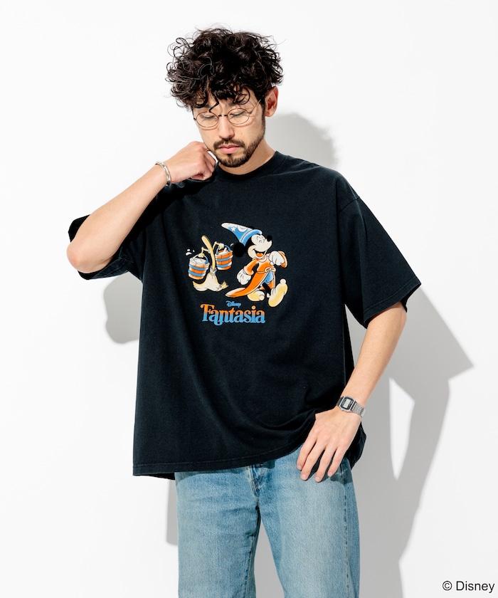 DISNEY/《迪士尼》/『幻想曲』/藍色/米奇老鼠/絨布印花 圓領T恤