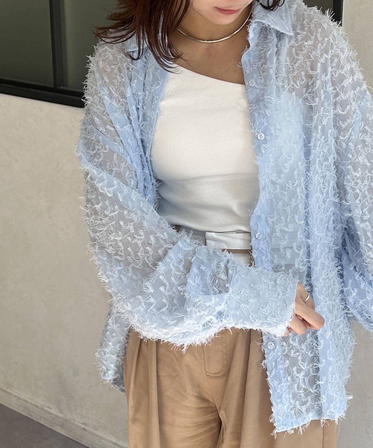 流蘇透視襯衫