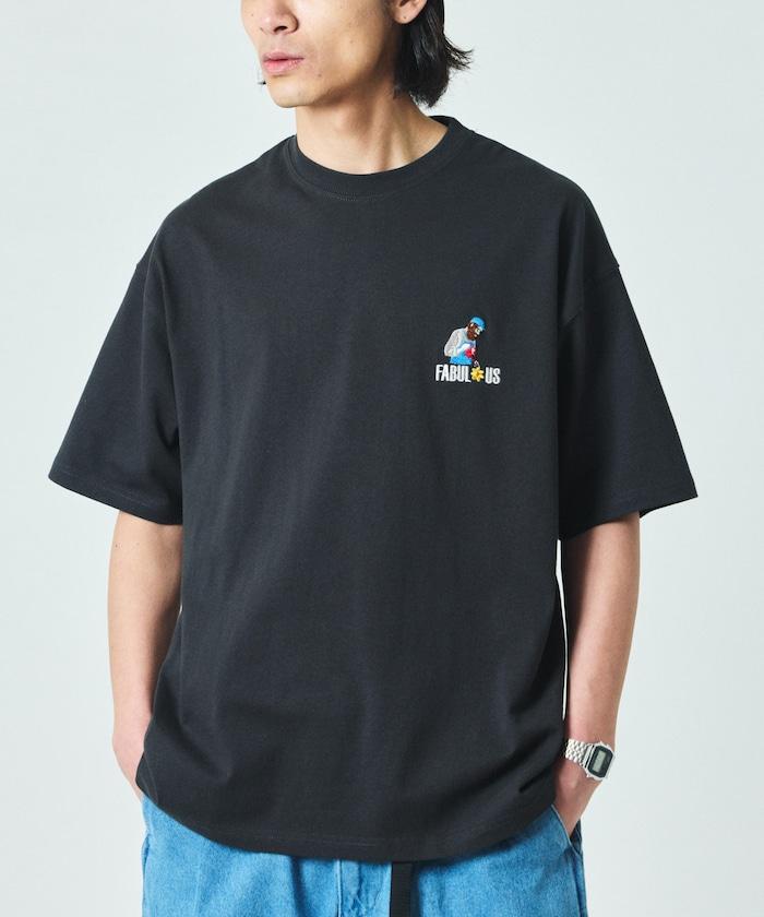 大尺寸 刺繡點綴 圓領 T恤 / 花