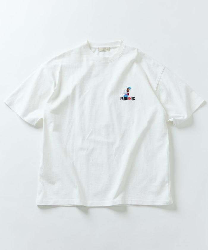 大尺寸 刺繡點綴 圓領 T恤 / 花