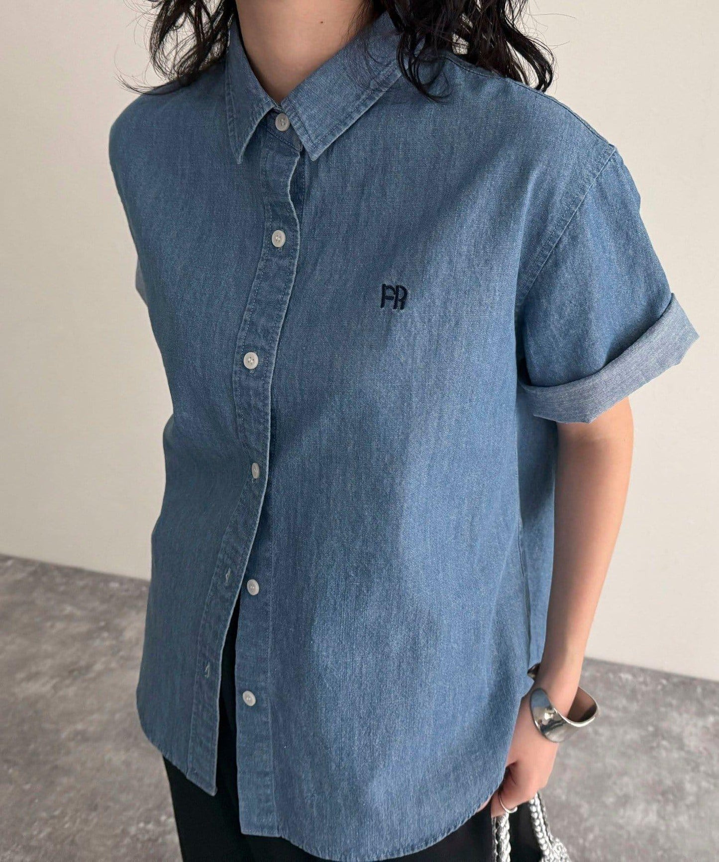 FR刺繡短袖襯衫