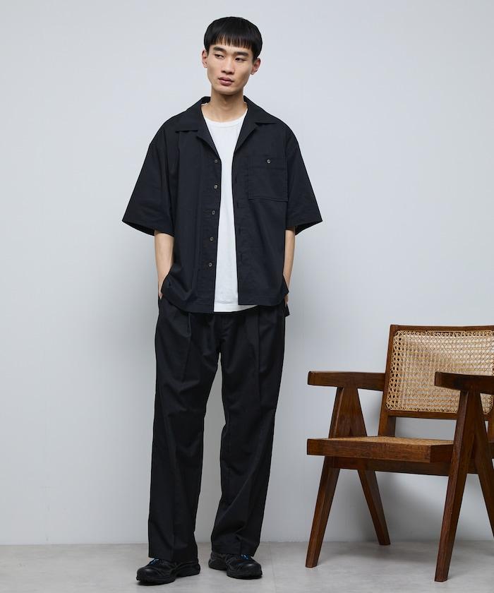 拉米混短袖襯衫 / 箱型剪裁 開領襯衫