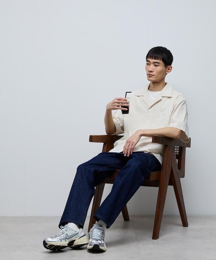 拉米混短袖襯衫 / 箱型剪裁 開領襯衫