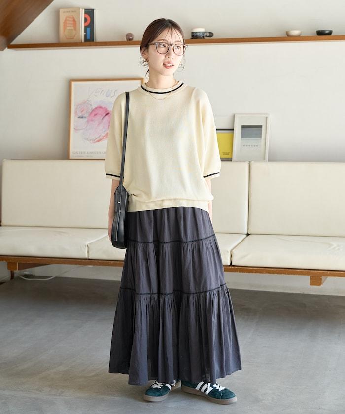 夏季針織連衣裙 線條 短袖 T恤(可手洗)