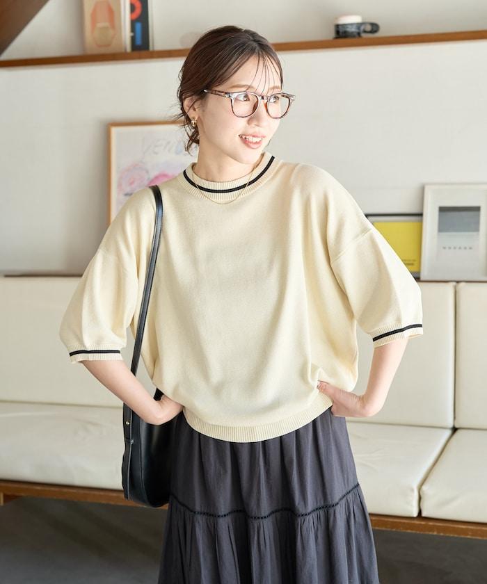 夏季針織連衣裙 線條 短袖 T恤(可手洗)