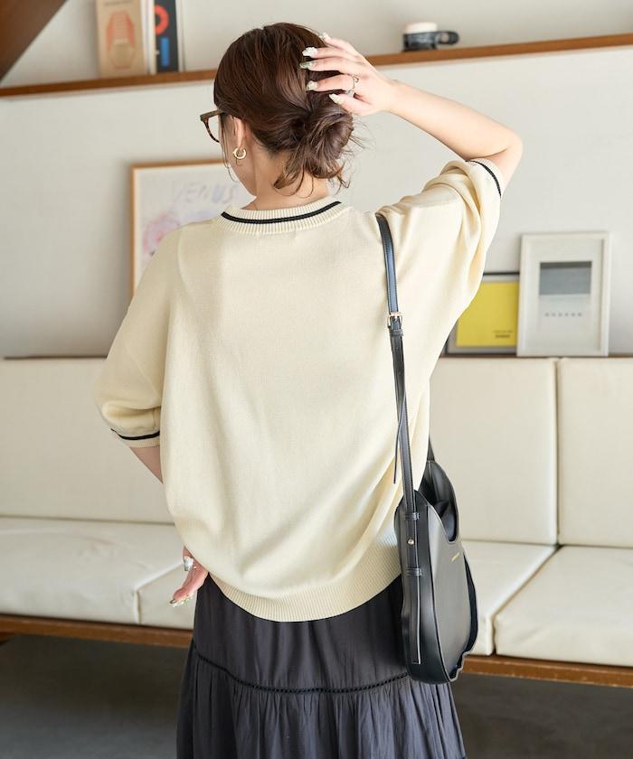 夏季針織連衣裙 線條 短袖 T恤(可手洗)