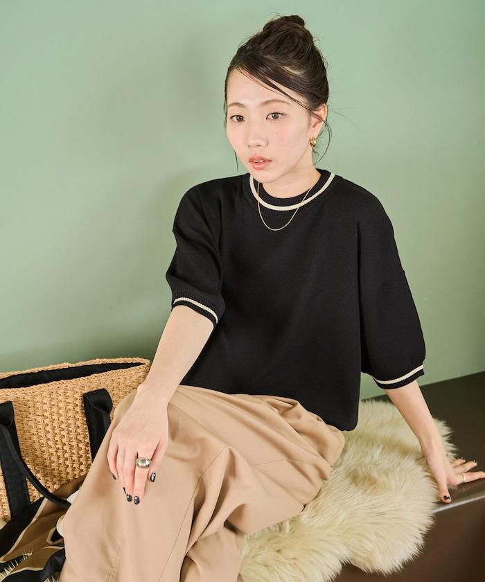 夏季針織連衣裙 線條 短袖 T恤(可手洗)