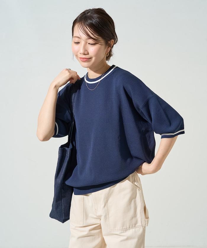 夏季針織連衣裙 線條 短袖 T恤(可手洗)