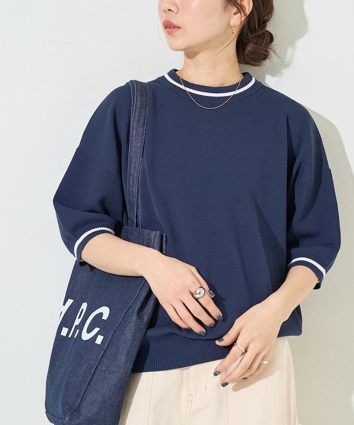 夏季針織連衣裙 線條 短袖 T恤(可手洗)