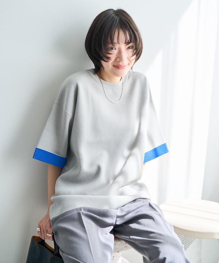 接觸冷感 針織 襯色 半袖 拉鍊衫【限定推出】