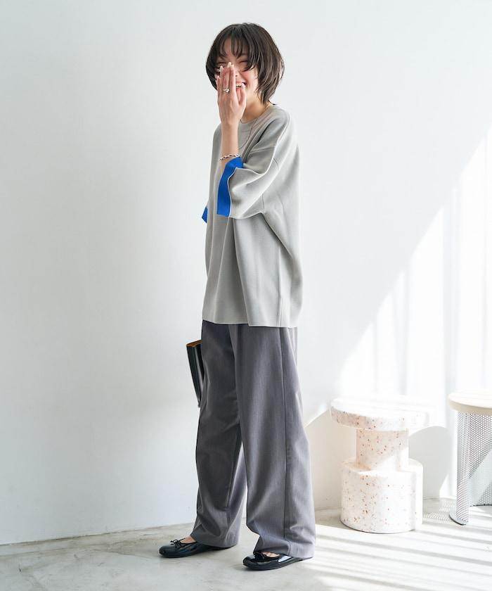 接觸冷感 針織 襯色 半袖 拉鍊衫【限定推出】