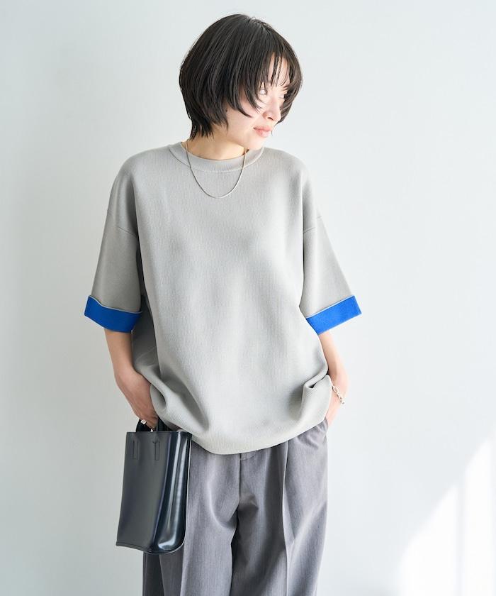 接觸冷感 針織 襯色 半袖 拉鍊衫【限定推出】