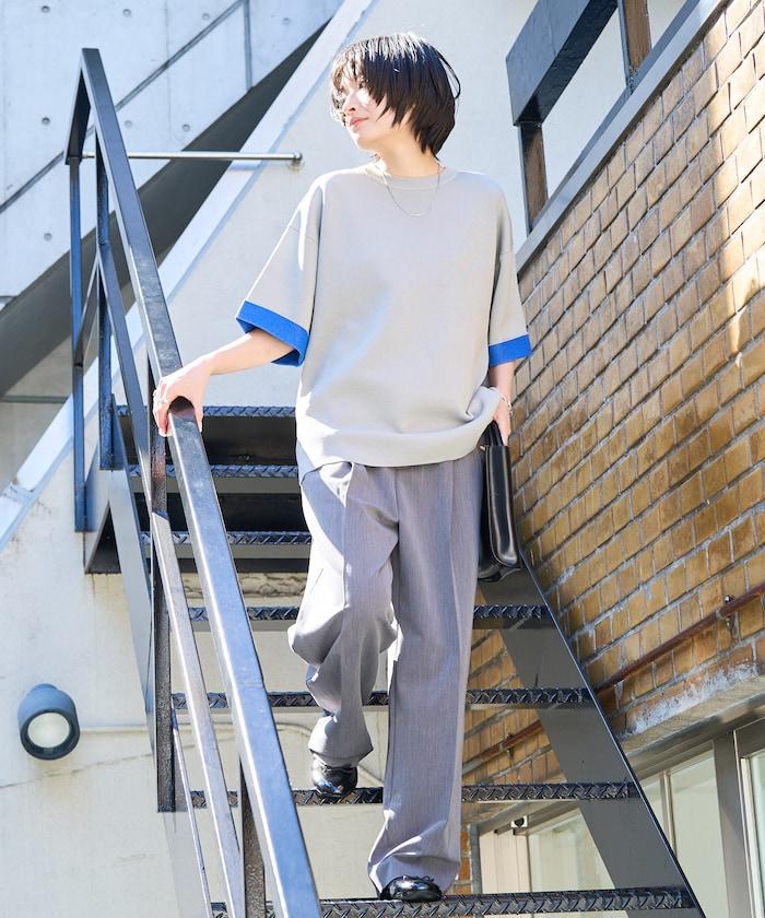 接觸冷感 針織 襯色 半袖 拉鍊衫【限定推出】