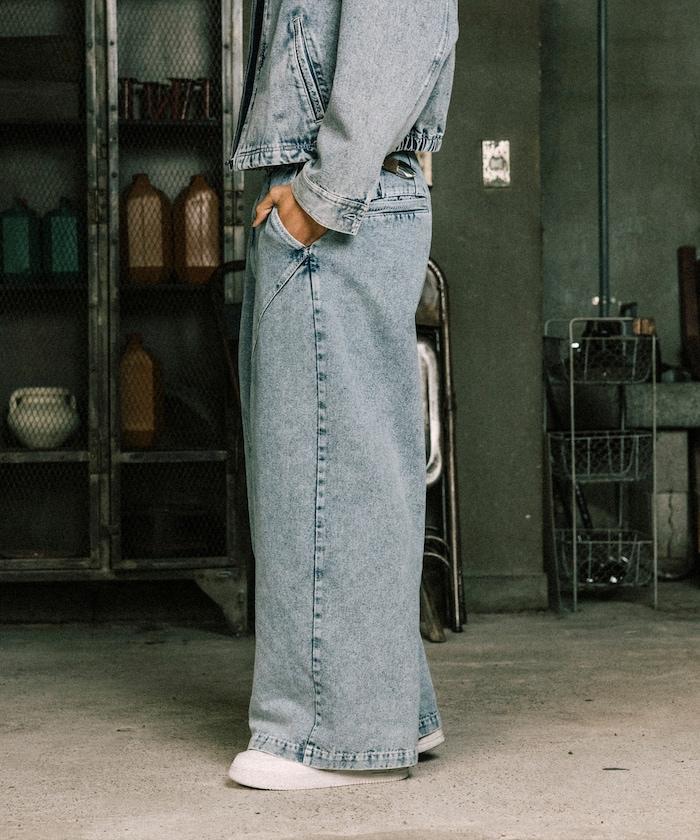淡雅拼接T/C弧形褲