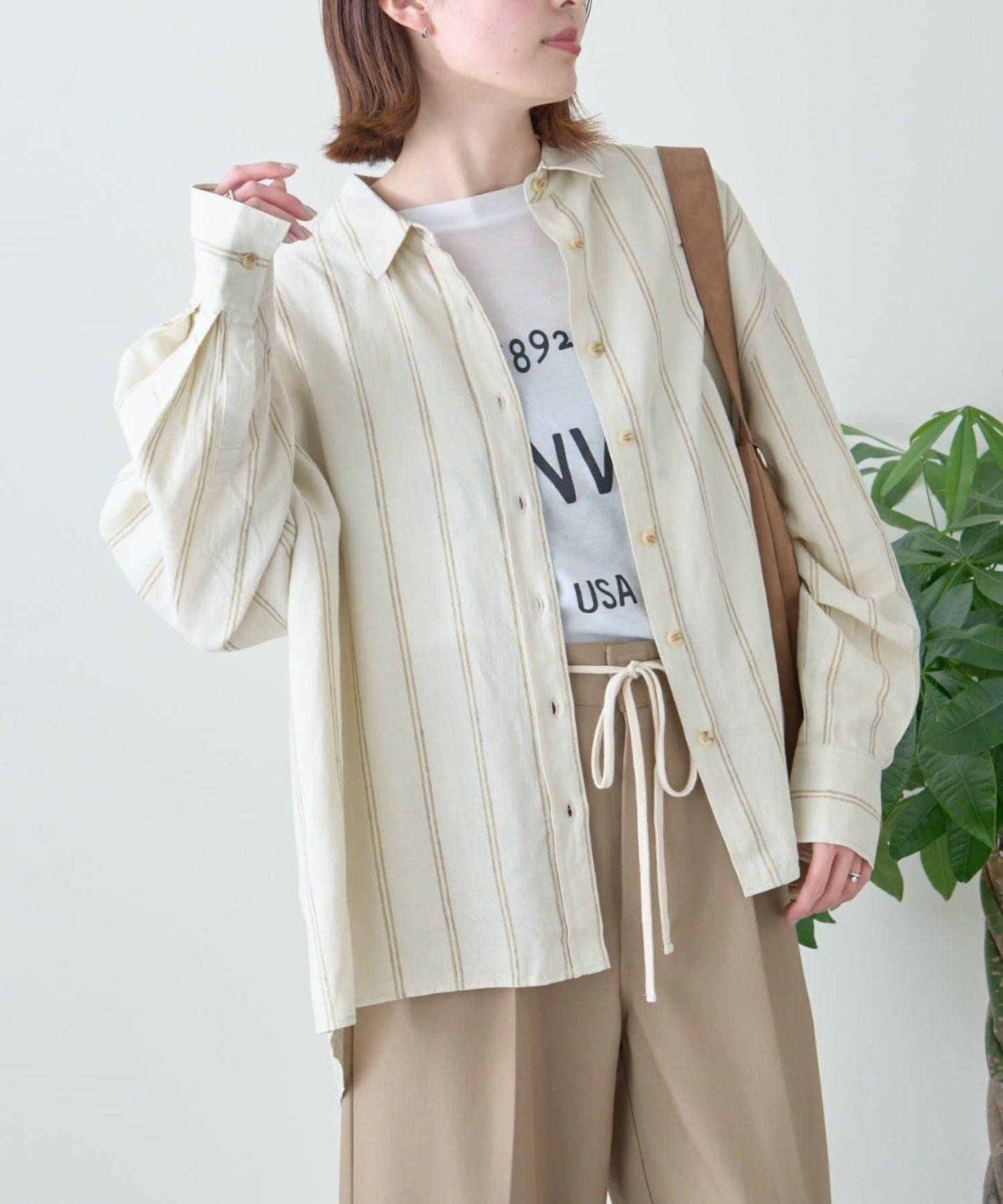 【限定】亞麻混紡常規襯衫
