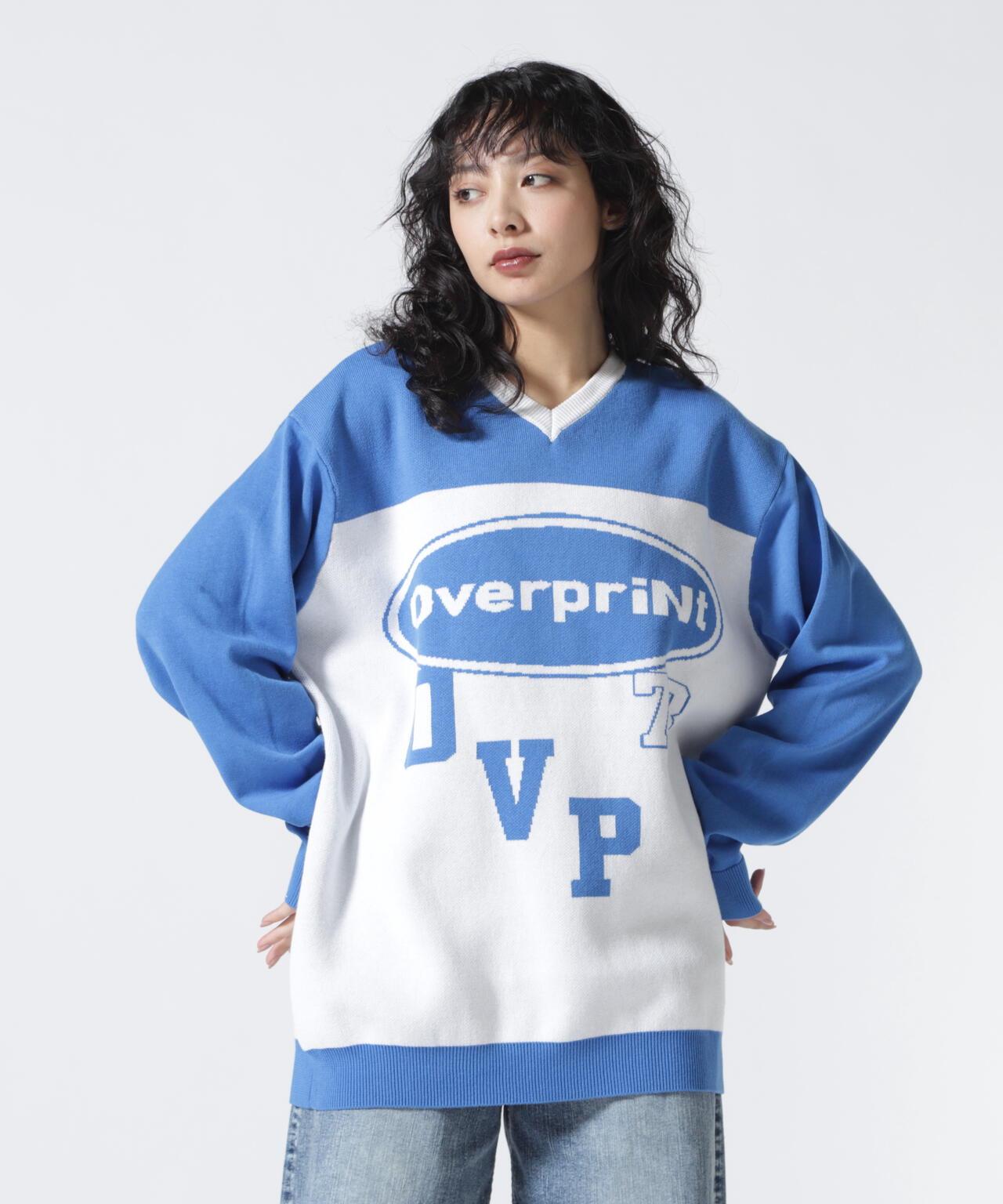 overprint/覆印/O型V領棉針織衫