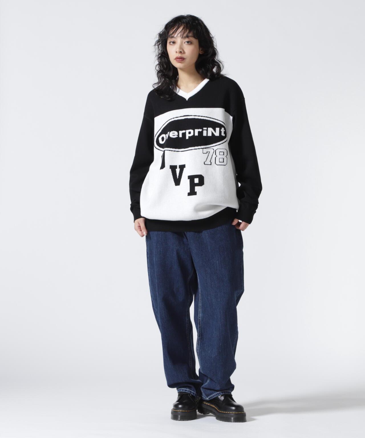 overprint/覆印/O型V領棉針織衫