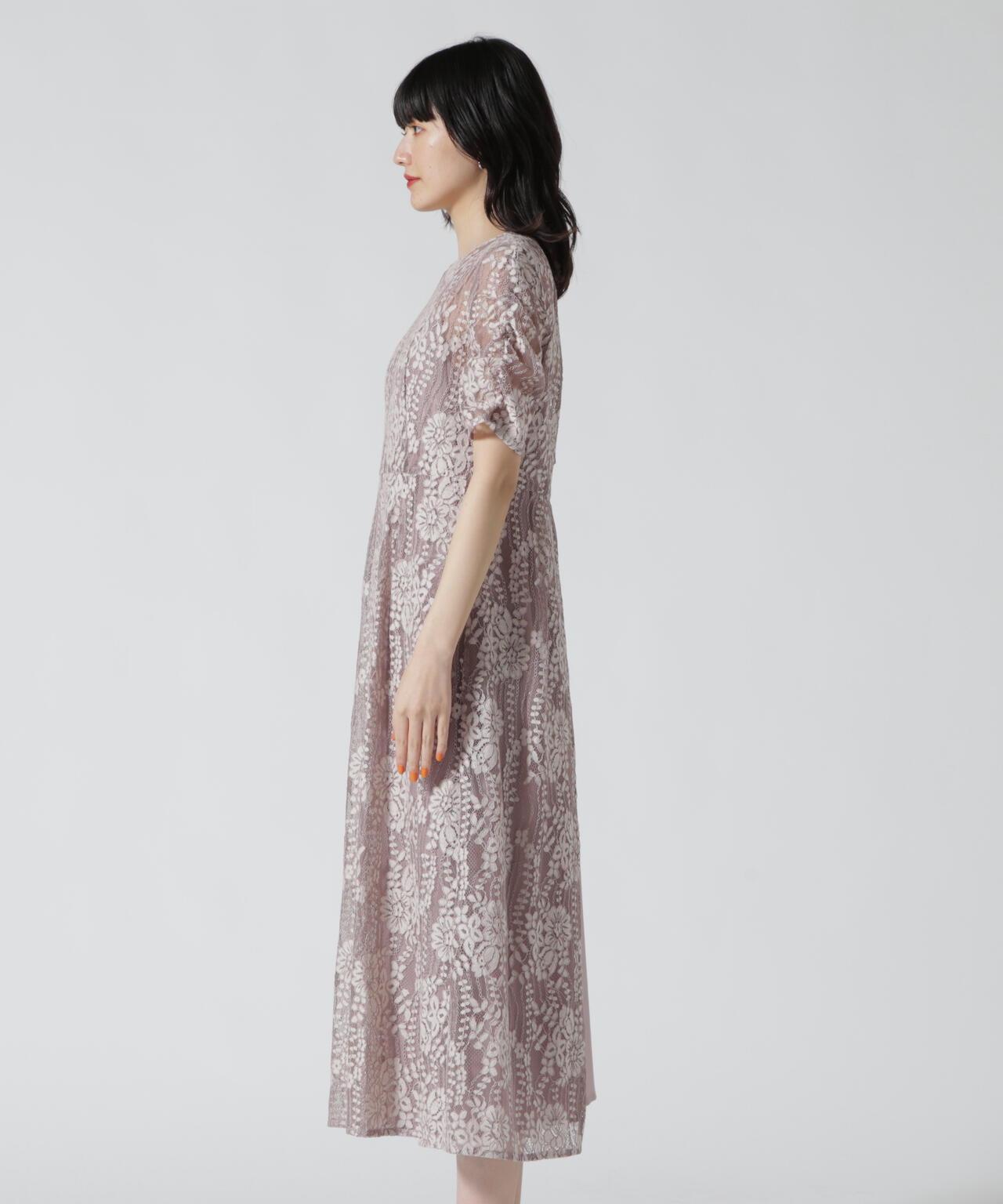 kaene(卡恩) 配色蕾絲圍裙連衣裙