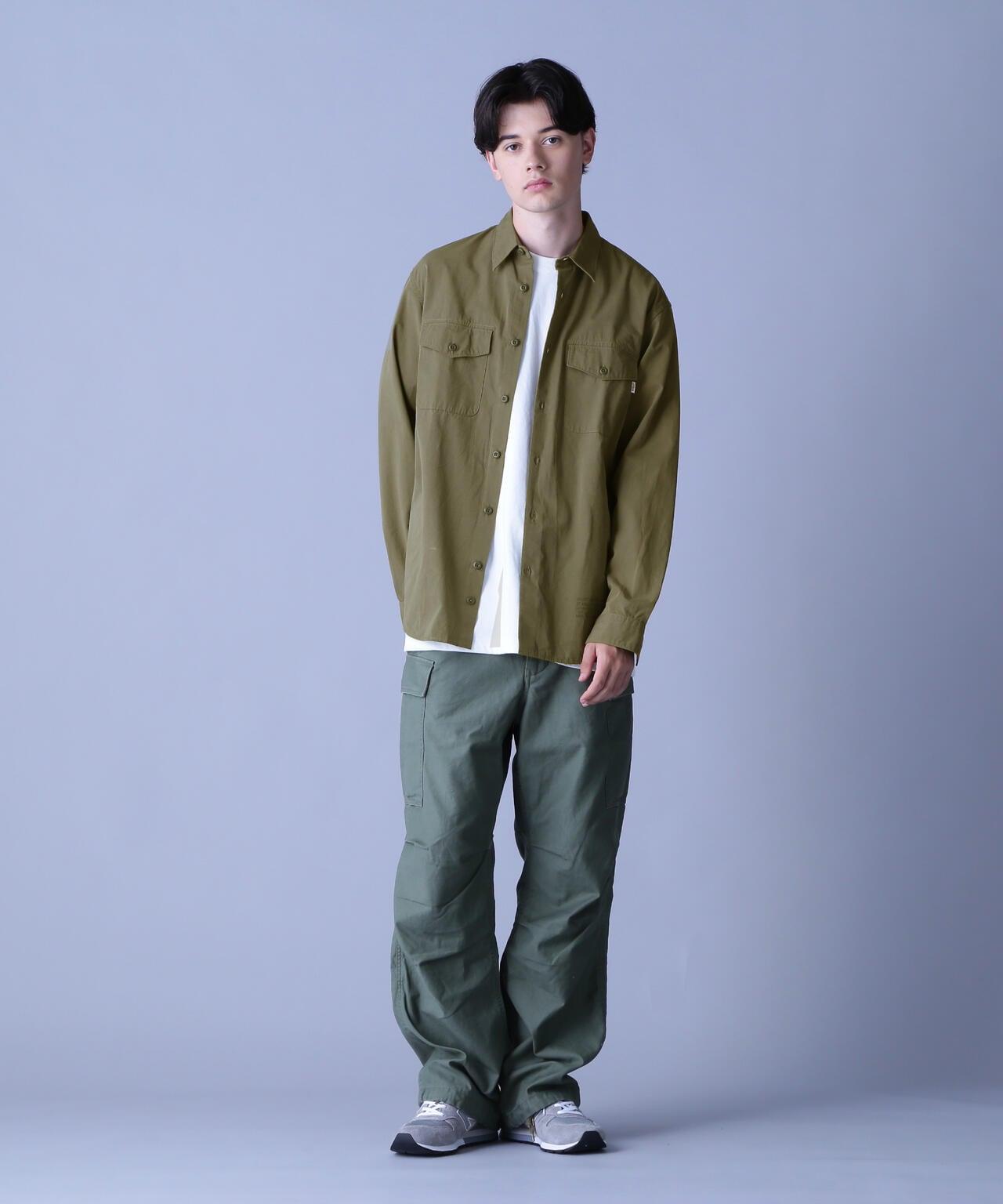 基礎款軍裝平紋長袖襯衫