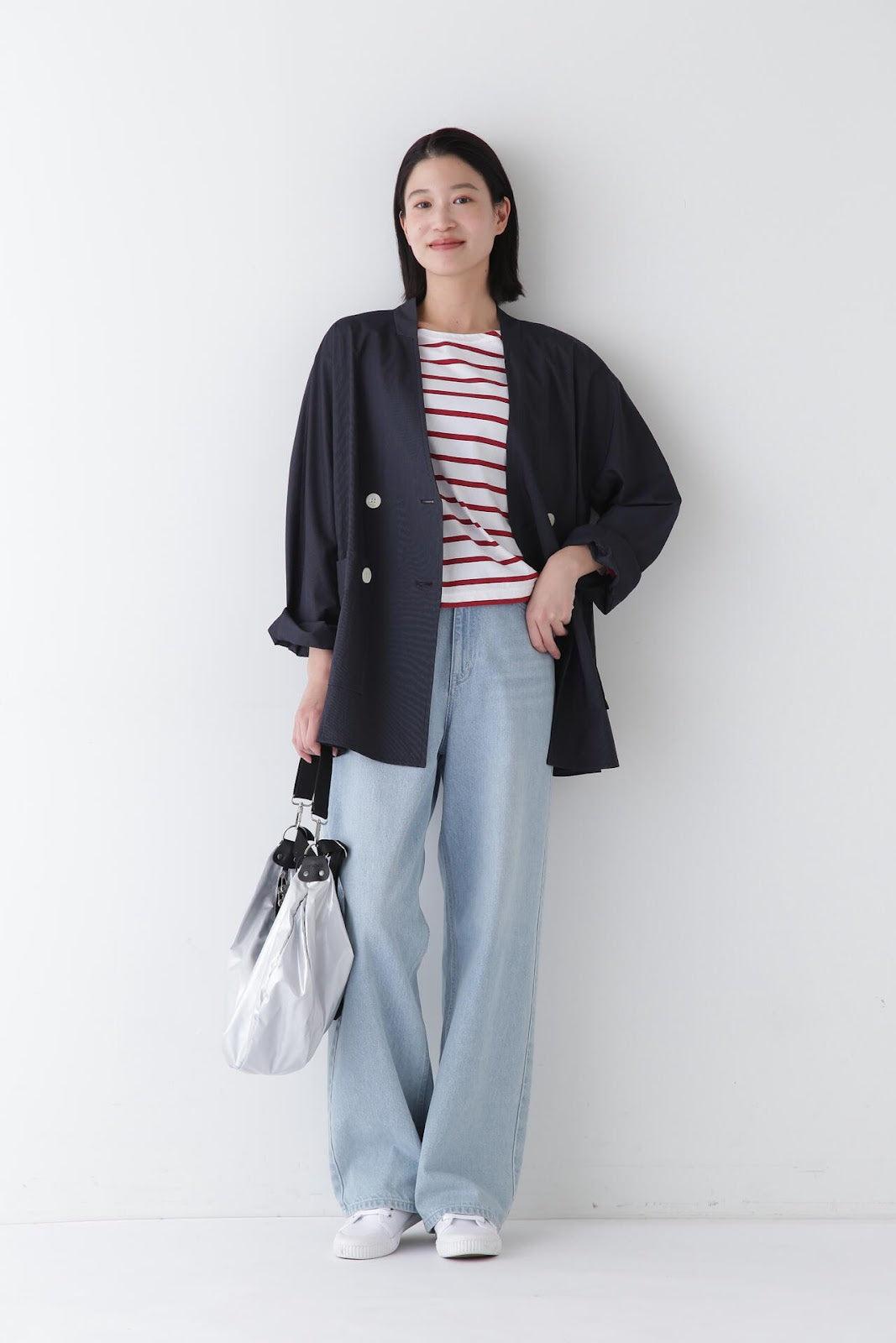 尼龍滌綸彈力條紋無領P款大衣